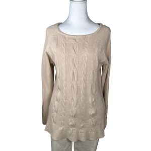 Cyrus Women's Cable Knit Sweater Long Sleeve Crew Neck Beige Size Large